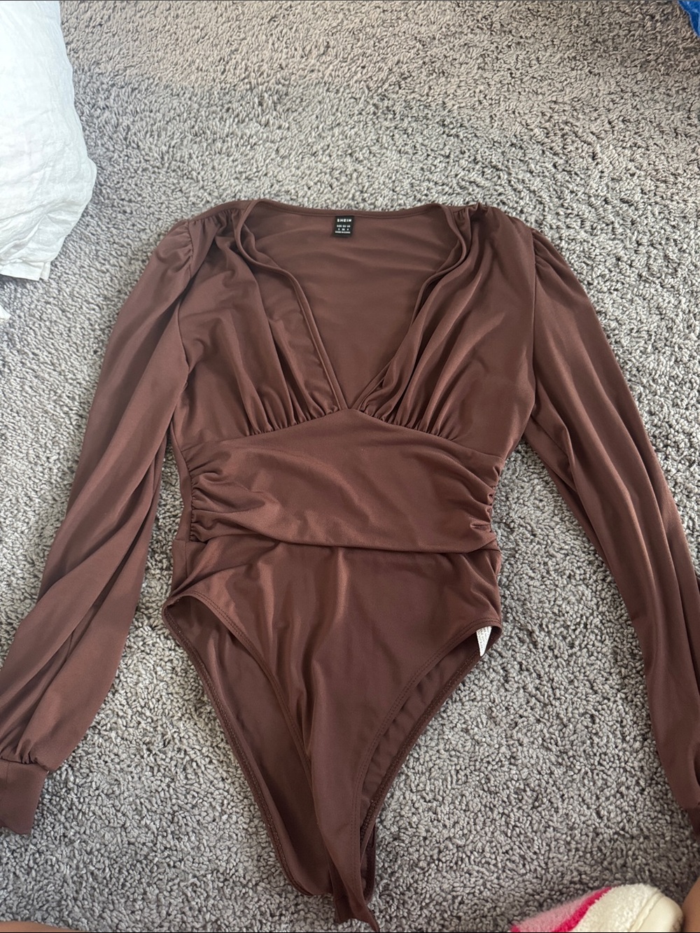 Long Sleeve Brown One-Piece Bodysuit